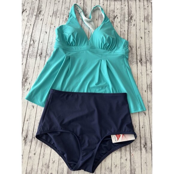NWT Lands’ End Teal Swing Racerback Tankini High Rise Briefs Womens size 10/8 - Picture 1 of 10